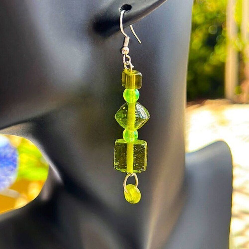 Vintage Green Art Glass Statement Earrings